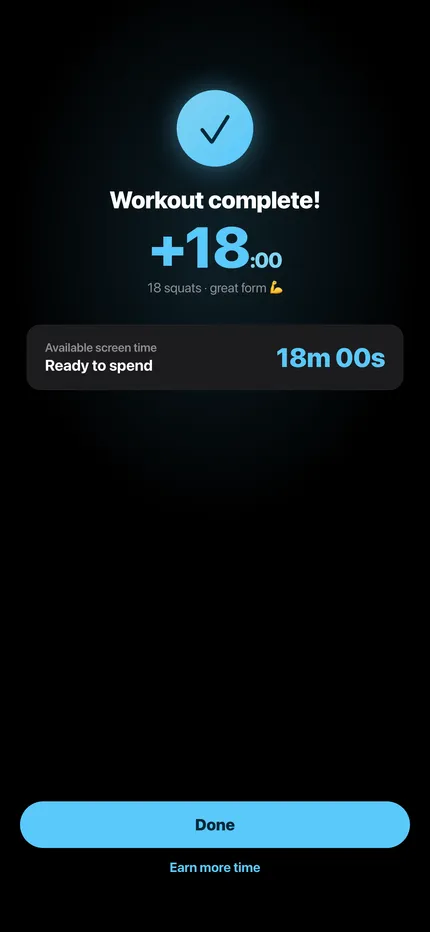 Earned minutes credited after a workout